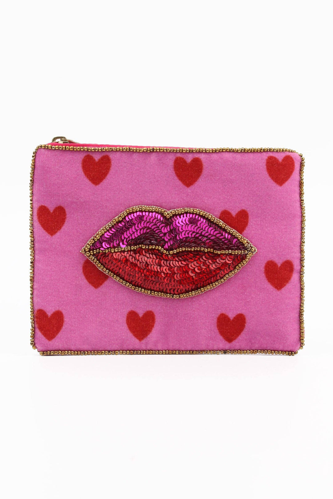 Lips on a heart print small pouch