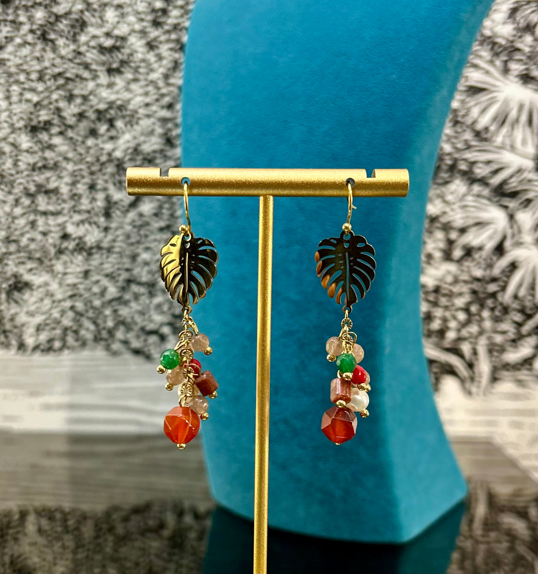 Leaf &amp; Bead Dangle Earrings