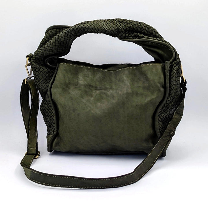 Lulu Leather Luxe Relaxed Vintage Wash Handbag in Green