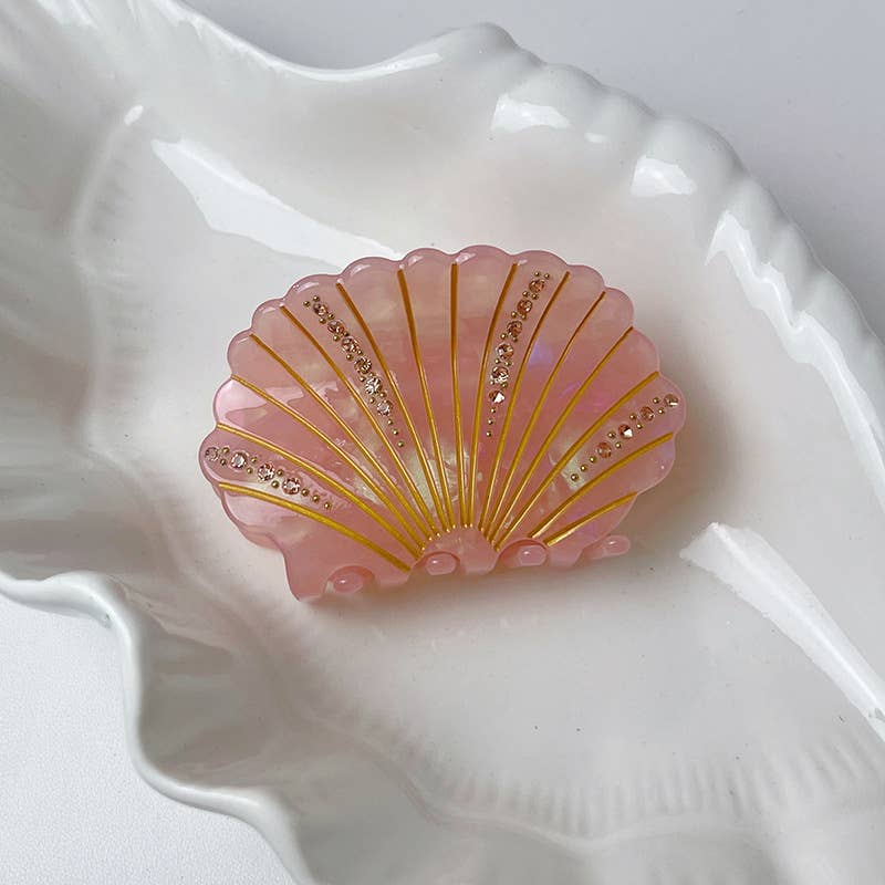 Embellished Shell Claw Clip in Pink Iridescent