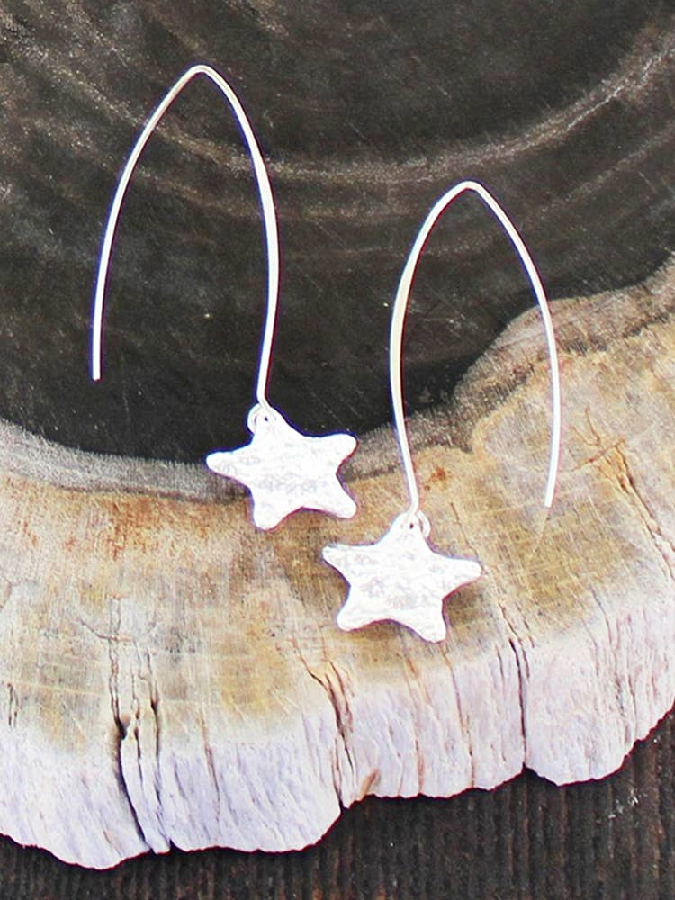Drop Earrings with Textured Star Charm [Silver Plate]