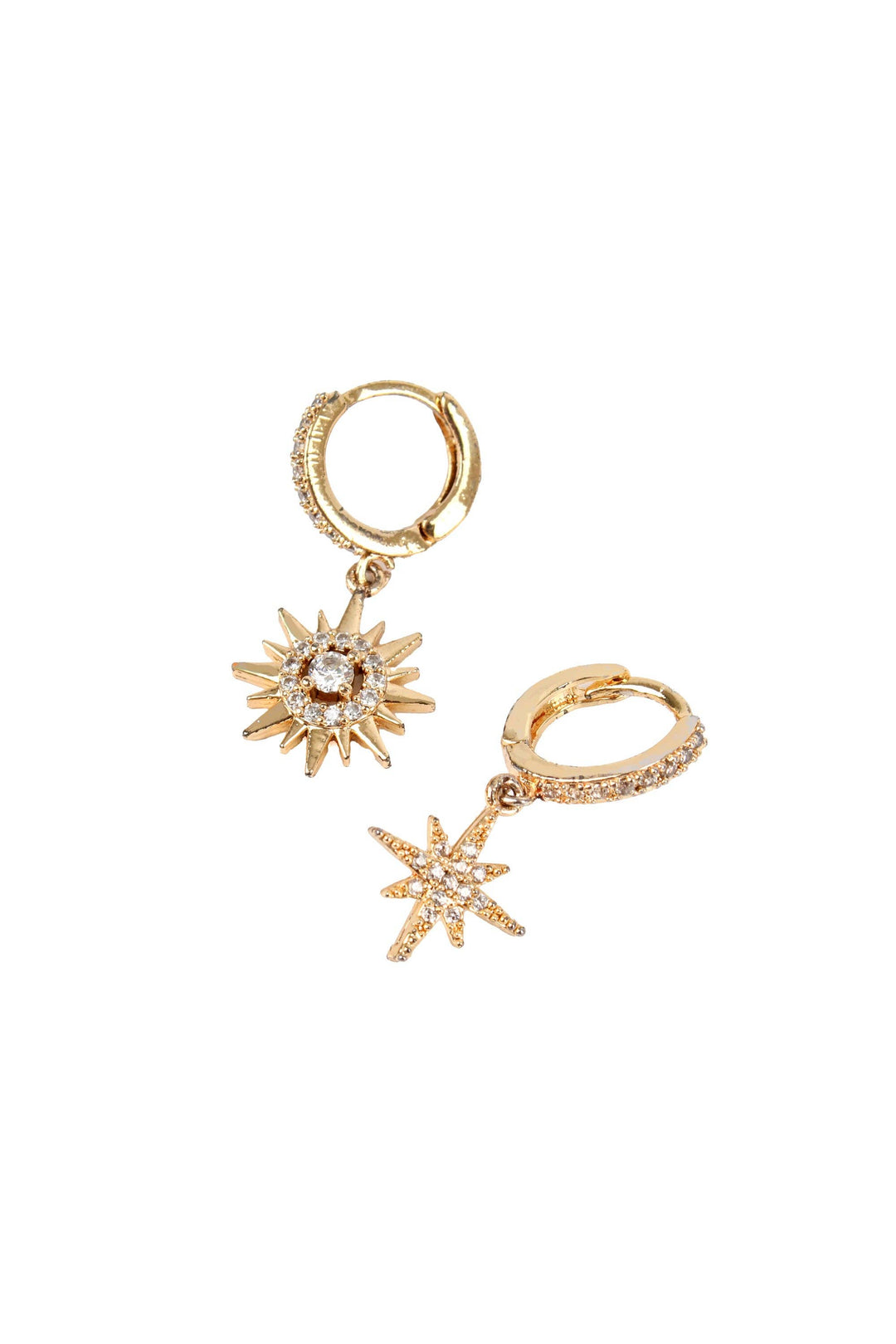 GOLD CZ STAR HUGGIE EARRINGS