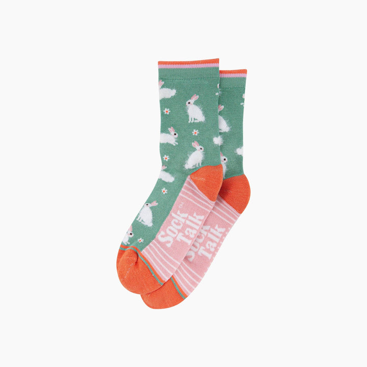 Bunny Rabbit Mint Green Floral Fluffy Bamboo Socks