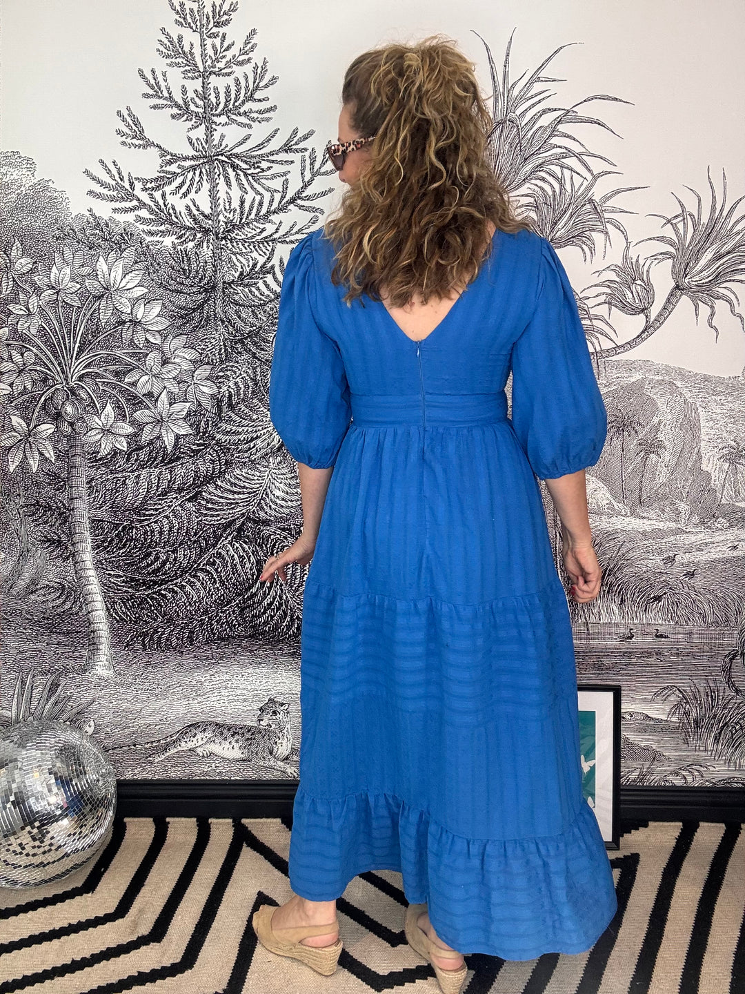 Taylor Long Blue Dress in Openwork Cotton