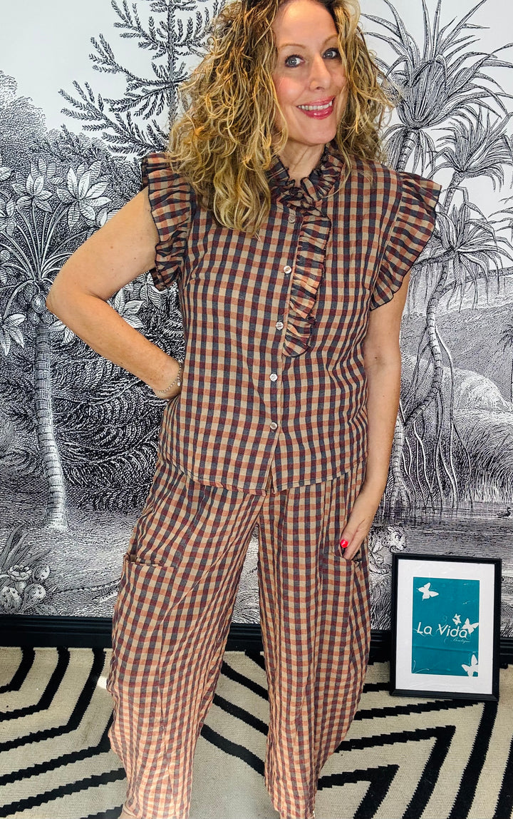 Helena Gingham Pouch Pocket Barrel Trouser