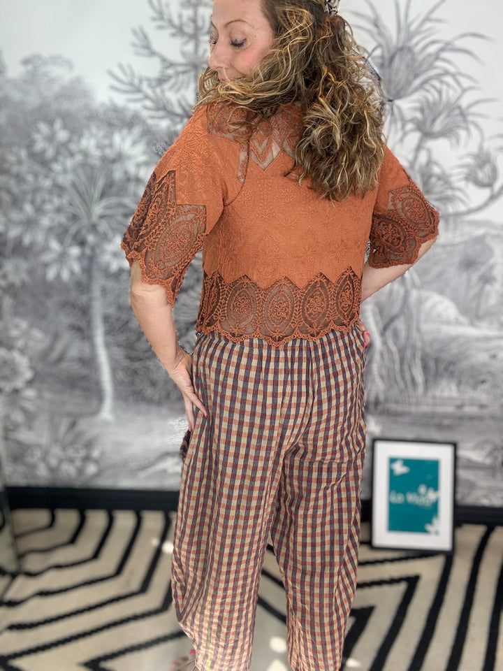 Lisa Button Front Lace Crochet Blouse