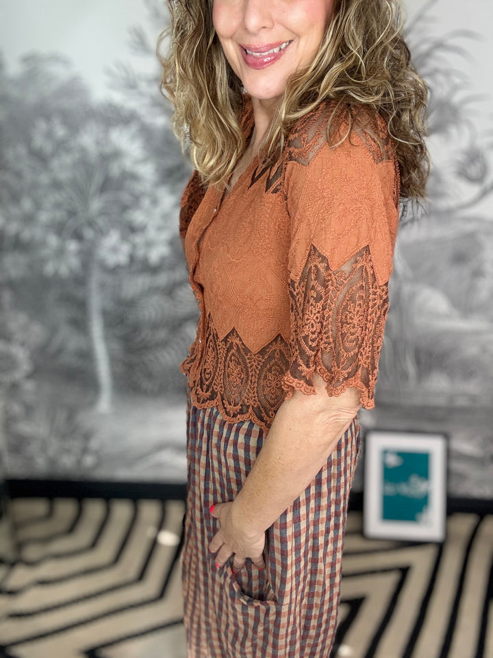 Lisa Button Front Lace Crochet Blouse