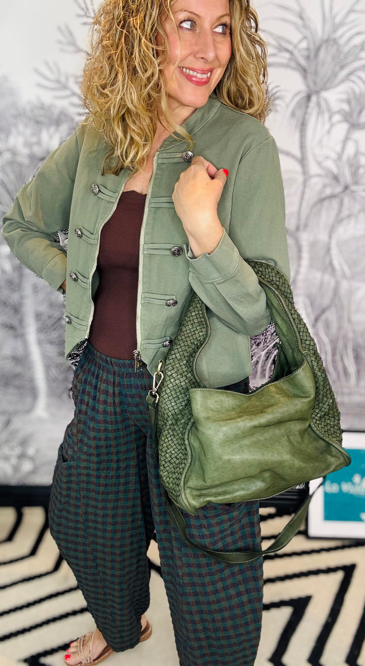 Lulu Leather Luxe Relaxed Vintage Wash Handbag in Green