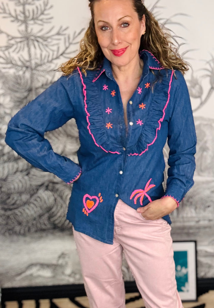 Tammy Cowgirl Denim Embroidery Blouse