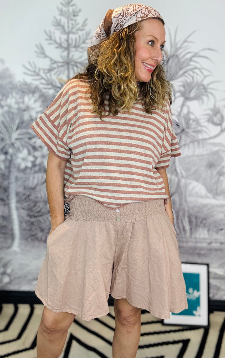 Jackie Cotton Knitted Boxy Stripe Tee