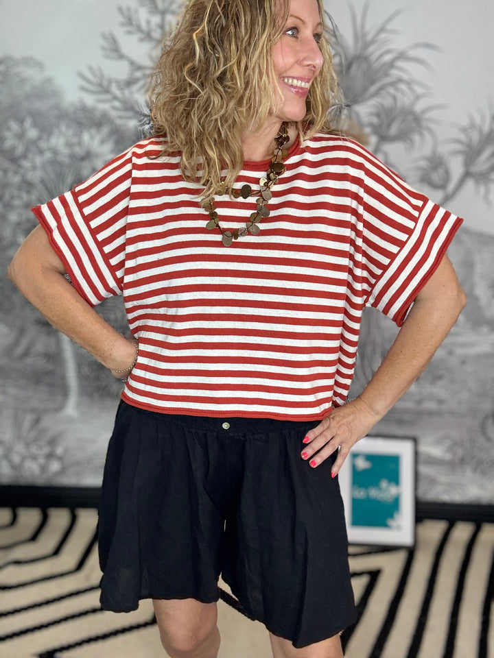 Jackie Cotton Knitted Boxy Stripe Tee