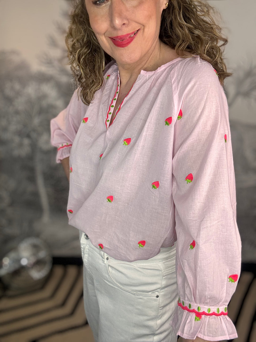 Florento Strawberry Cotton Blouse
