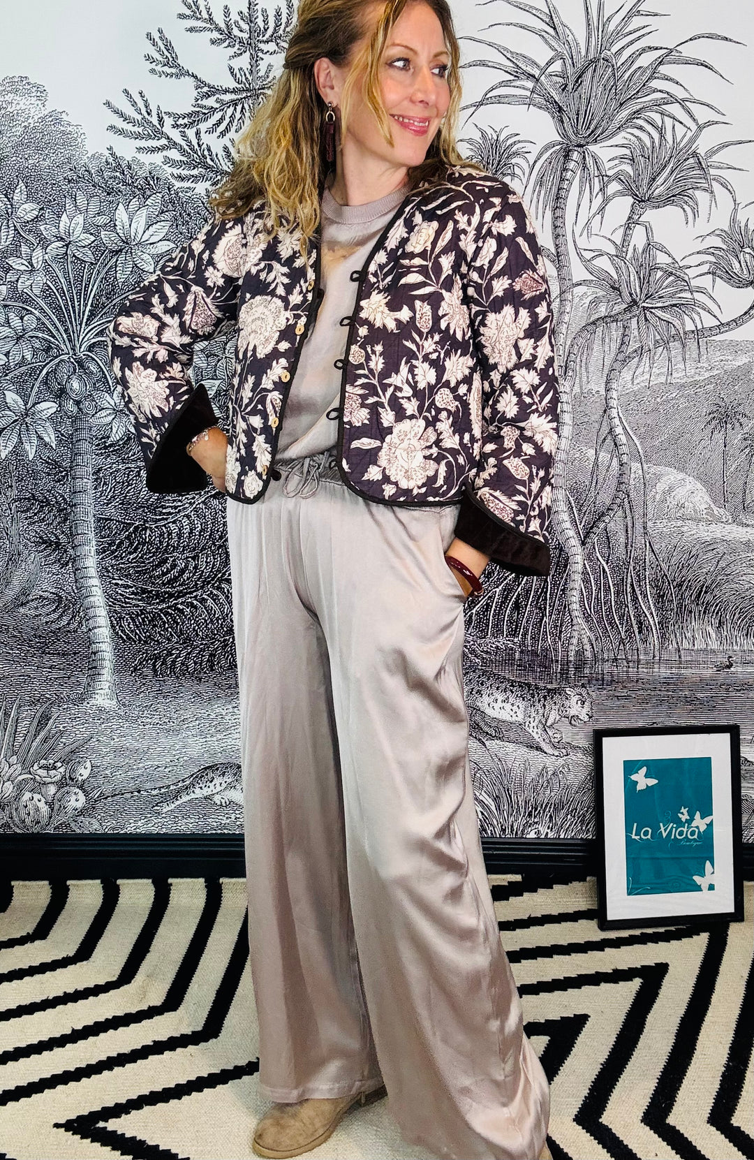 Leona Quilted Reversible Velvet Jacket With Printed Pattern