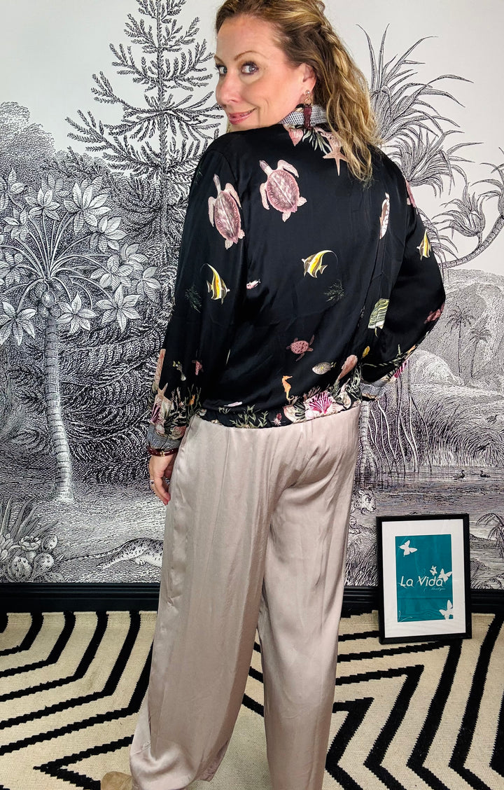 Satin Fish Print Bomber Jacket