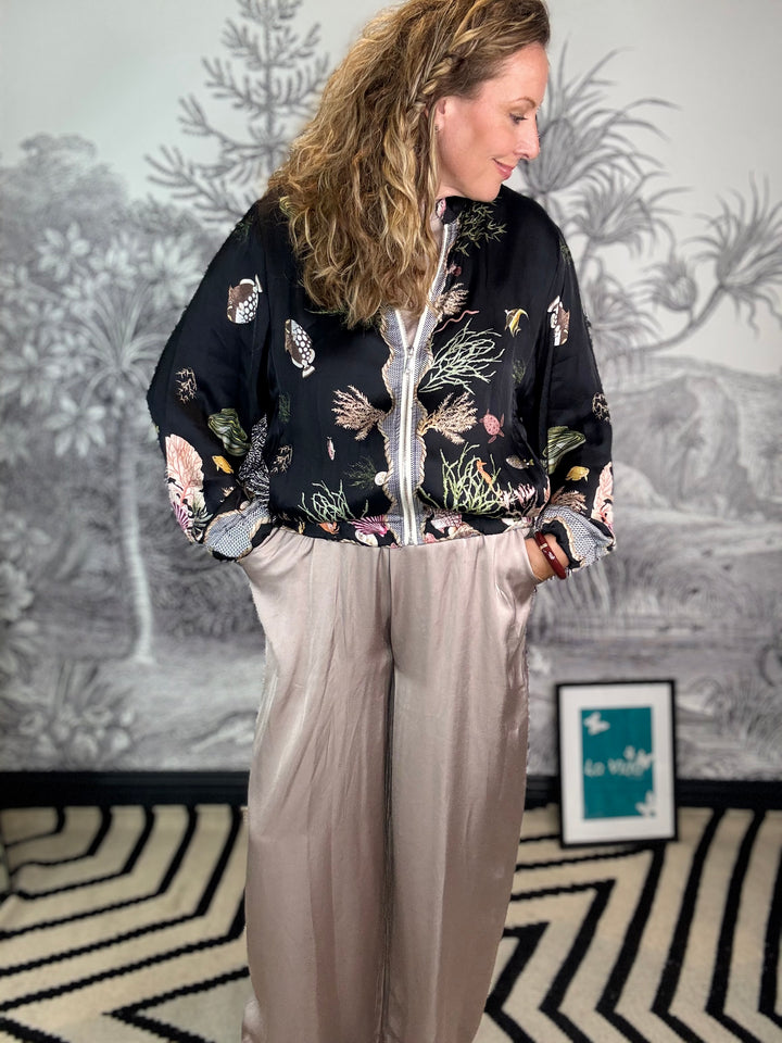 Satin Fish Print Bomber Jacket