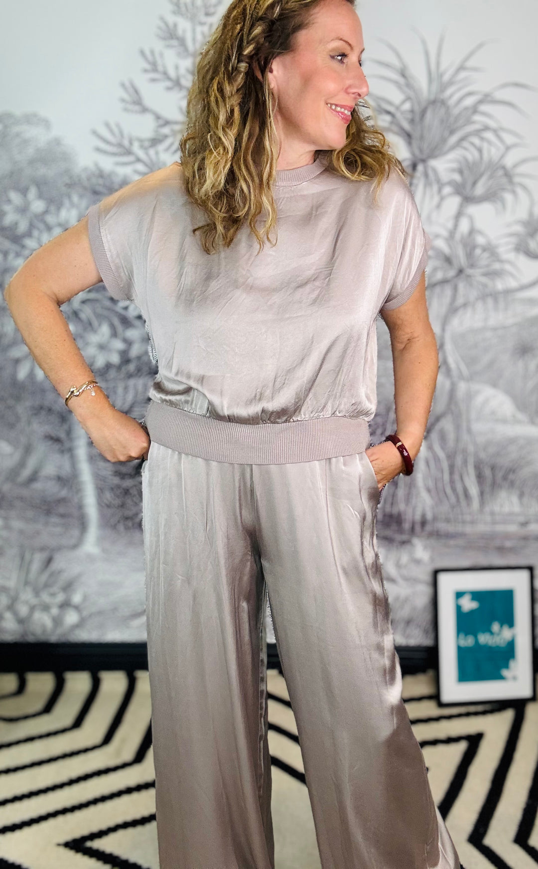 Tuscany Satin Plain Short Sleeve Top in two colours