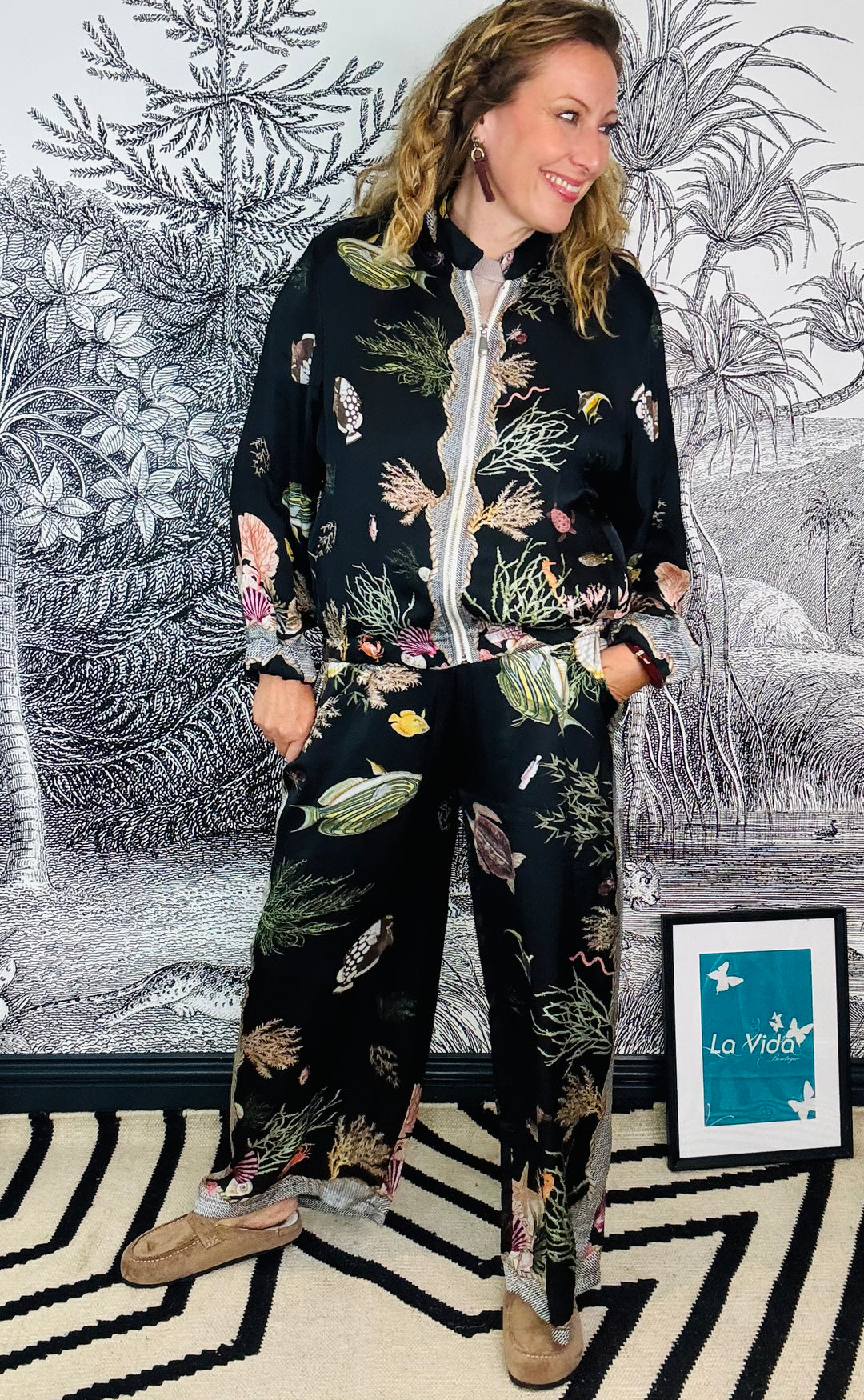 Satin Fish Print Bomber Jacket