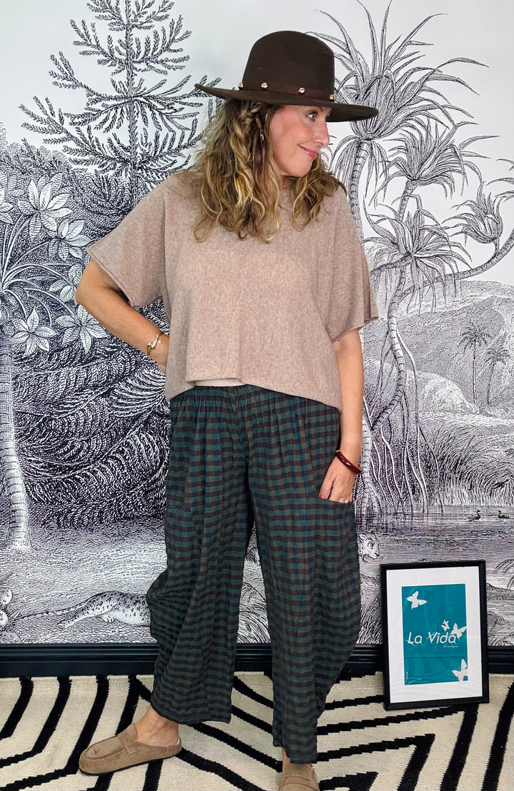 Helena Gingham Pouch Pocket Barrel Trouser
