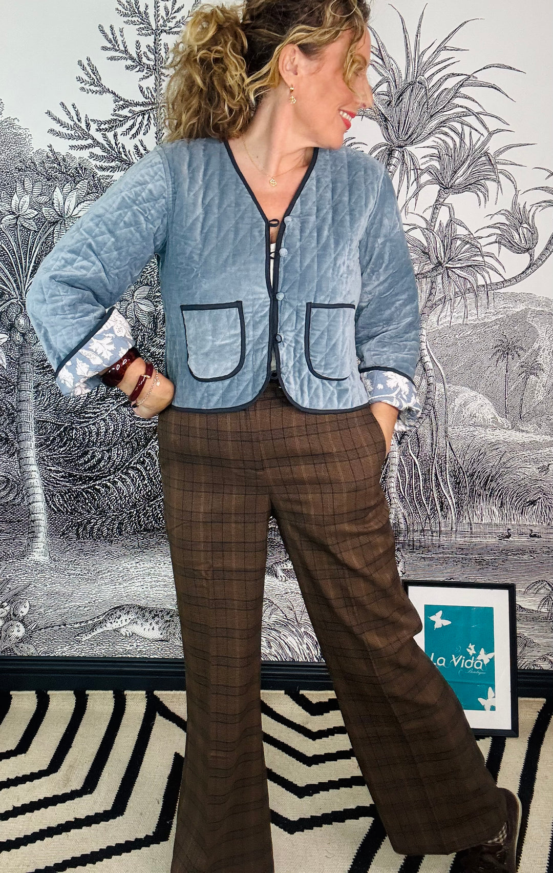 Leona Quilted Reversible Velvet Jacket With Printed Pattern