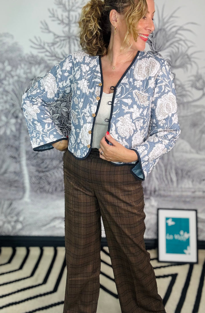 Leona Quilted Reversible Velvet Jacket With Printed Pattern