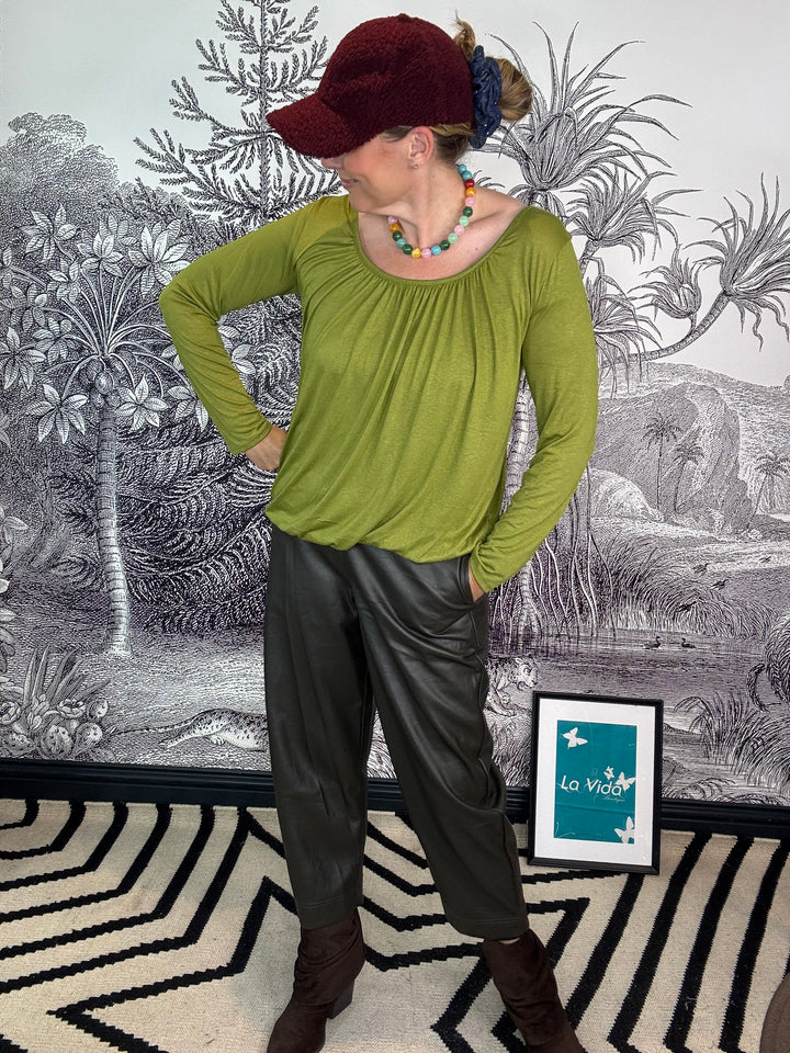Donna Long Sleeve Viscose Bubble Hem Top