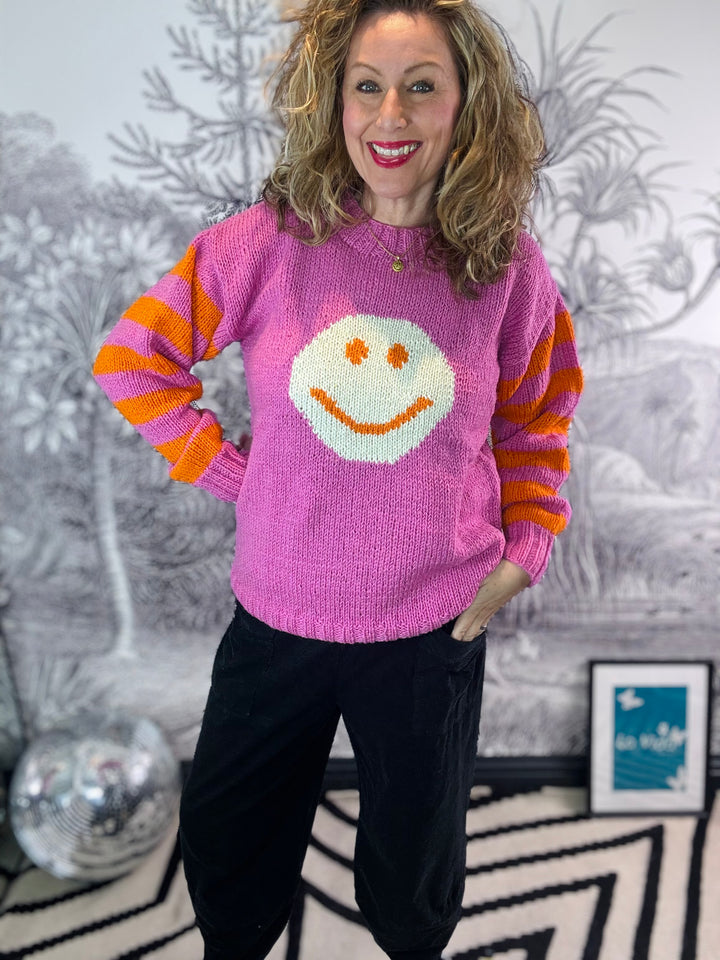 Smiley Face Stripe Hand Knitted Jumper