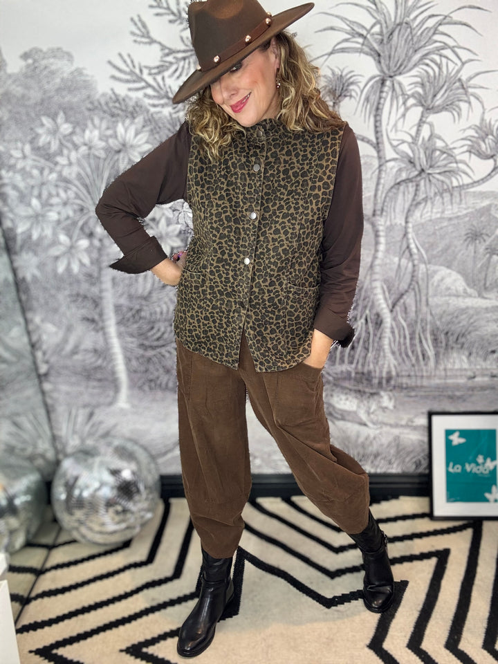 Montana Denim Leopard Gilet Waistcoat