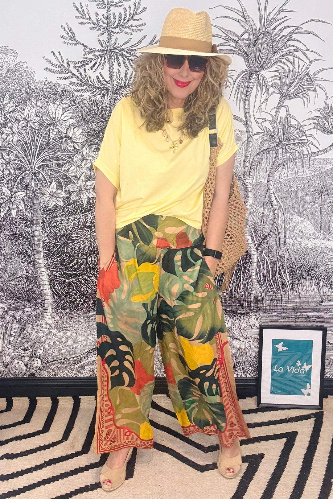 Exotic Leaves Cotton Wide Leg Trousers