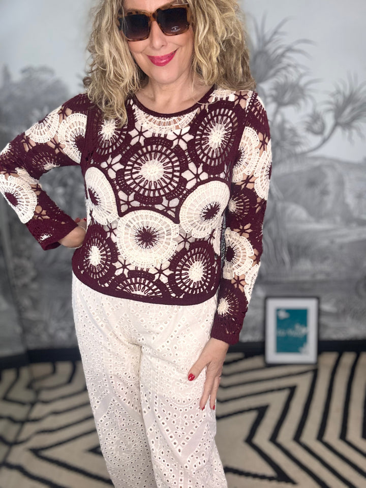 Flora Medallion Crochet Knit Sweater