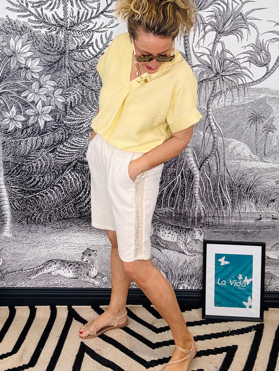 Lucia Linen Gold Trim Shorts
