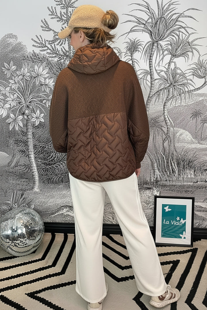 Abrigo Hooded Honeycomb Light  Padded Coat in brown