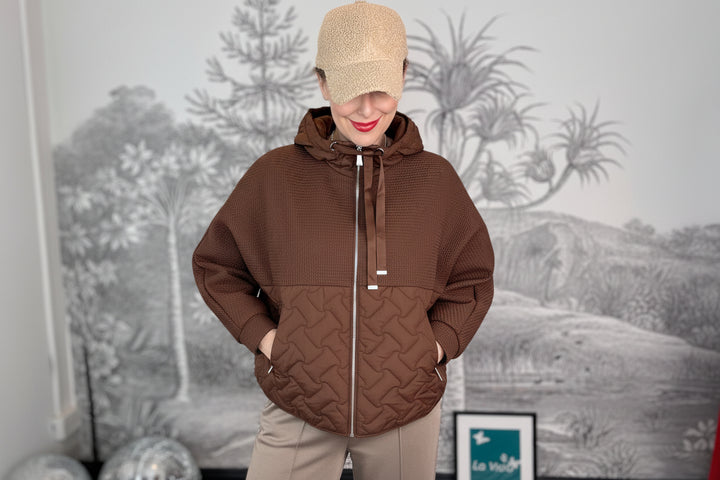 Abrigo Hooded Honeycomb Light  Padded Coat in brown