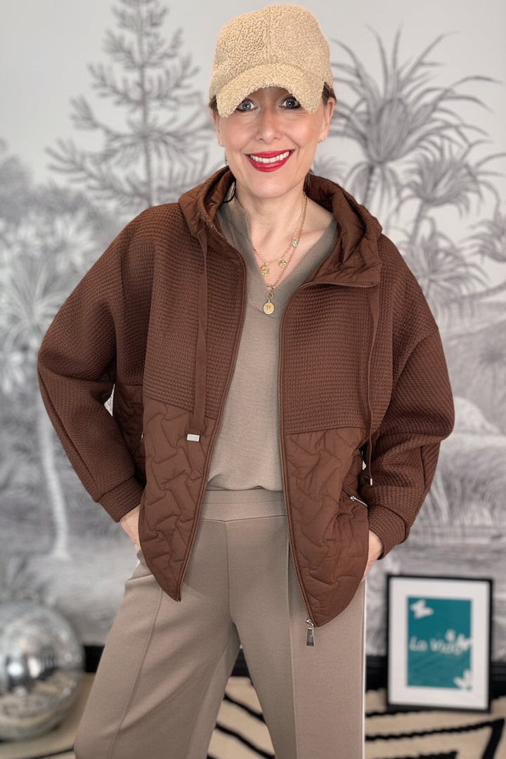 Abrigo Hooded Honeycomb Light  Padded Coat in brown