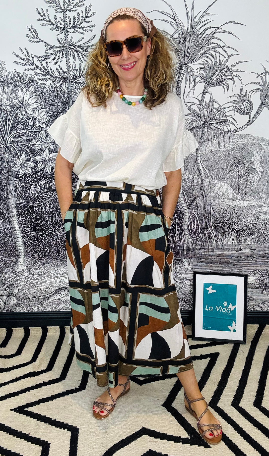 Gina Geometric Cotton Skirt