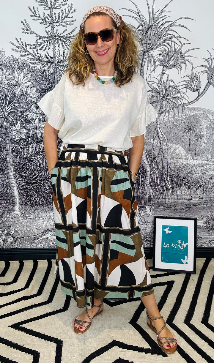 Gina Geometric Cotton Skirt