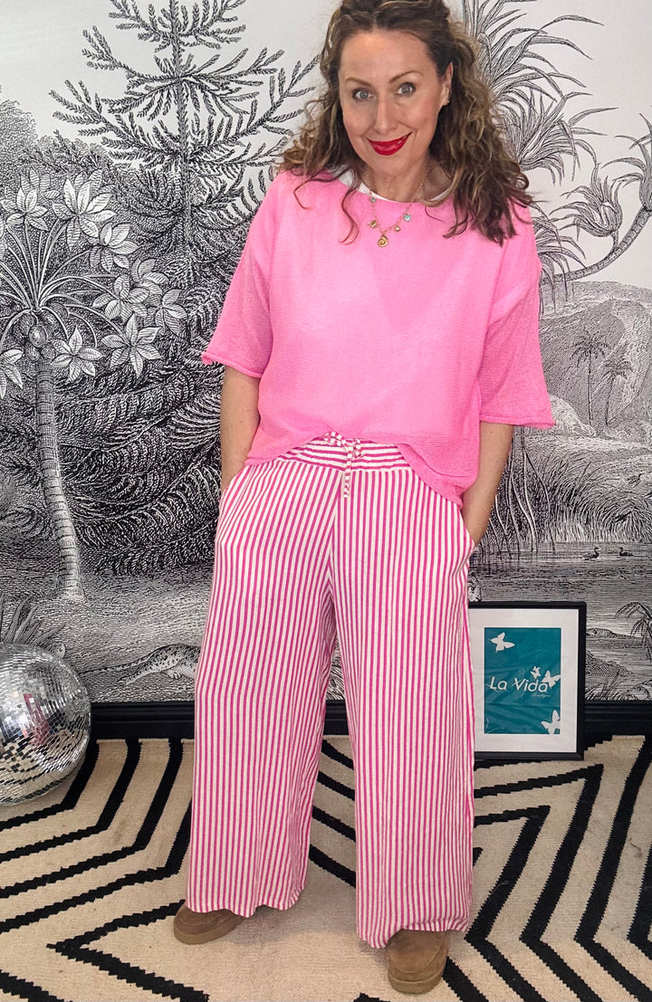 Amanda Stripe Linen Wide Leg Trouser