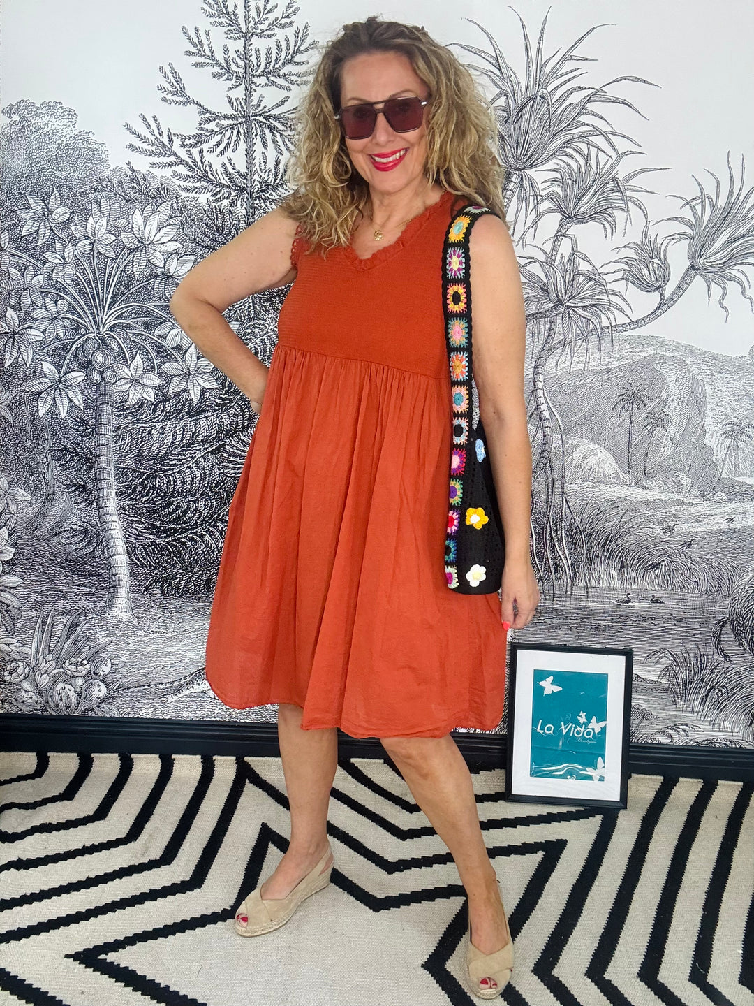 Sardinia Smocked V-Neck Midi Dress