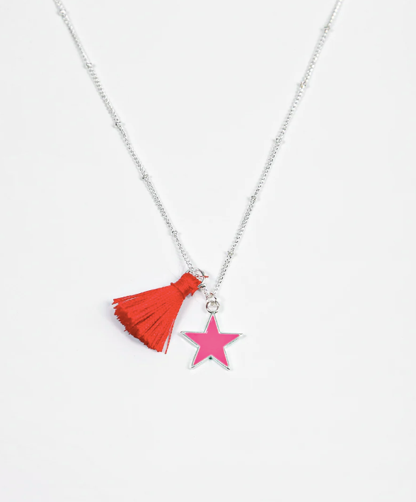 Tassel &amp; Star Necklace in Red/Pink