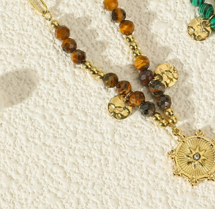Natural Stone &amp; Hammered Tassel Necklace