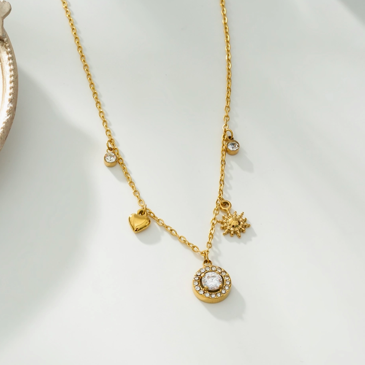 Crystal Sun &amp; Charms Necklace