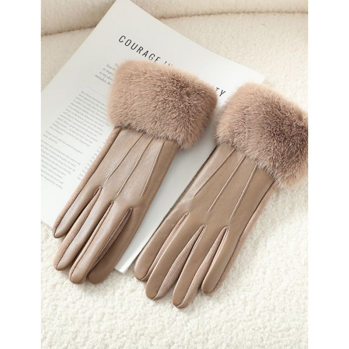 Luxe Faux Leather &amp; Fur Trim Gloves
