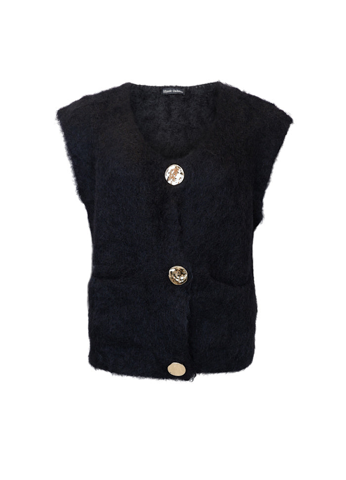 Joerk Mohair Knitted Button Vest in Black